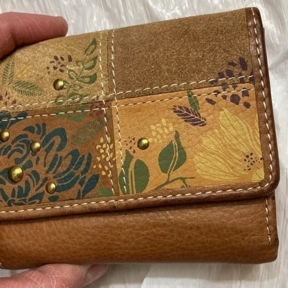 Fossil brown leather patchwork wallet